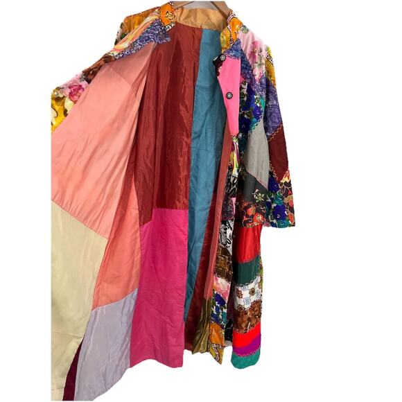 Vintage 60s 70s Crazy Quilt Coat & Skirt Set Folk Art Groovy Retro Hippie Medium - Picture 8 of 16